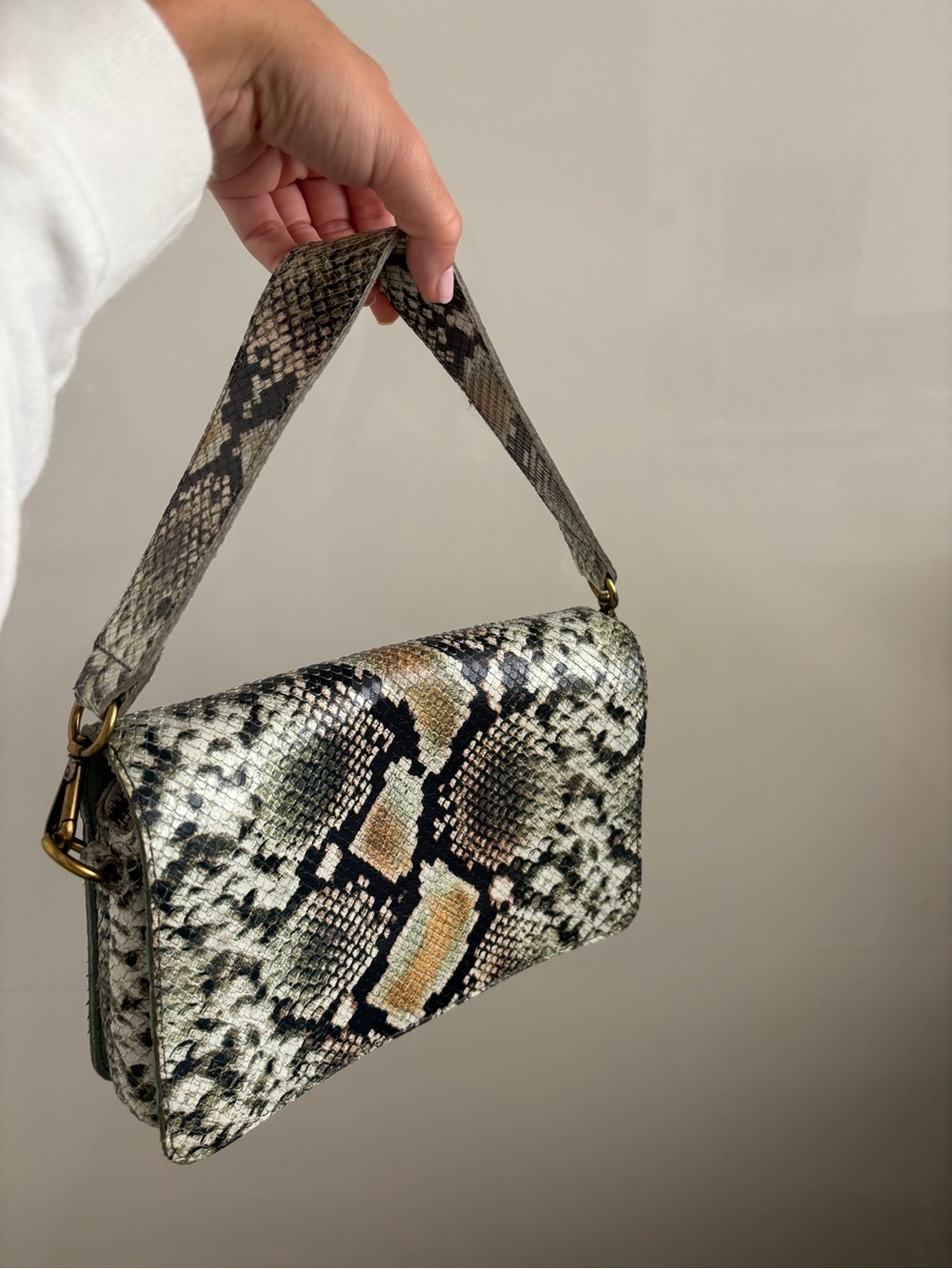 Madewell Snake-Print Shoulder Bag in Black, Cream, Brown